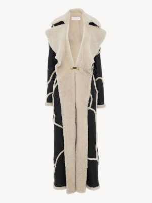 Abrigos Chloe Long Negros Blancos | CHE-SR13816