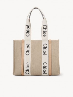 Bolso Tote Chloe Medium Woody Blancos Beige | CHE-SR13354