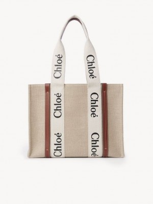 Bolso Tote Chloe Medium Woody Blancos Marrom | CHE-SR13397