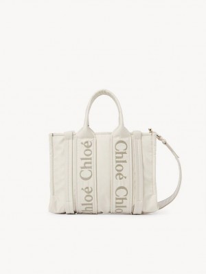Bolso Tote Chloe Small Woody Blancos | CHE-SR13363