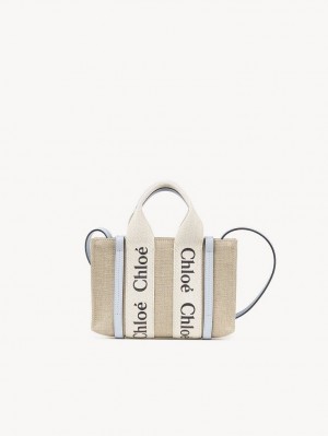 Bolsos Mini Chloe Woody Tote 3 Blancos Azules | CHE-SR13721