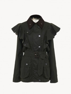Chamarras Chloe Barbour For "Dustyn" Ruffled Obsidian Marrom | CHE-SR13786