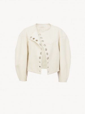 Leather Chloe Boxy Jacket Blancos | CHE-SR14104
