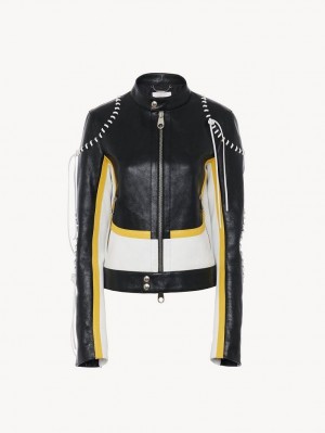 Leather Chloe Ciclismo Jacket Negros Amarillos | CHE-SR14108