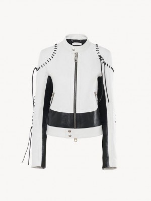 Leather Chloe Ciclismo Jacket Negros Blancos | CHE-SR14106