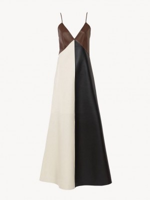 Leather Chloe Long Sin Manga Vestido Multicolor Marrom | CHE-SR14109