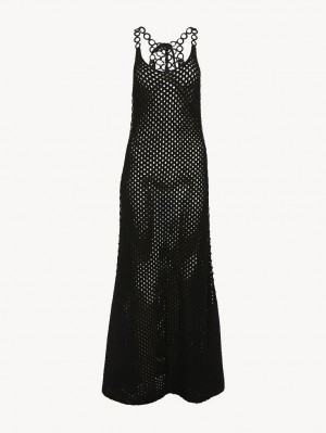 Prendas De Punto Chloe Crochet Tank Negros | CHE-SR13933