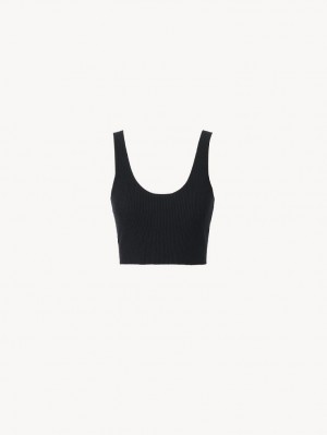Prendas De Punto Chloe Cropped Tank Negros | CHE-SR13922