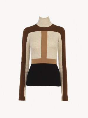 Prendas De Punto Chloe Fitted High-neck Multicolor Marrom | CHE-SR13947