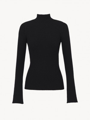 Prendas De Punto Chloe Mock-neck Negros | CHE-SR13919