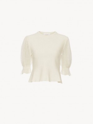Prendas De Punto Chloe Peplum Blancos | CHE-SR13921
