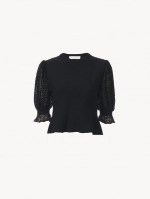 Prendas De Punto Chloe Peplum Negros | CHE-SR13920