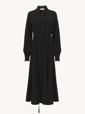 Vestido Chloe Midi Shirt Negros | CHE-SR13842