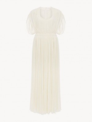 Vestido Chloe Plisado Long Blancos | CHE-SR13859