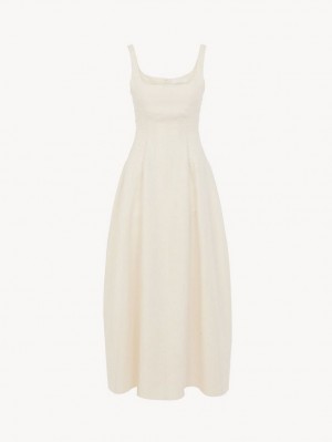 Vestido Chloe Sin Manga Midi Blancos | CHE-SR13843