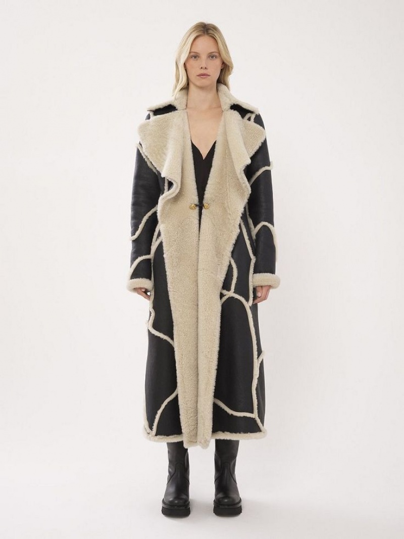 Abrigos Chloe Long Negros Blancos | CHE-SR13816