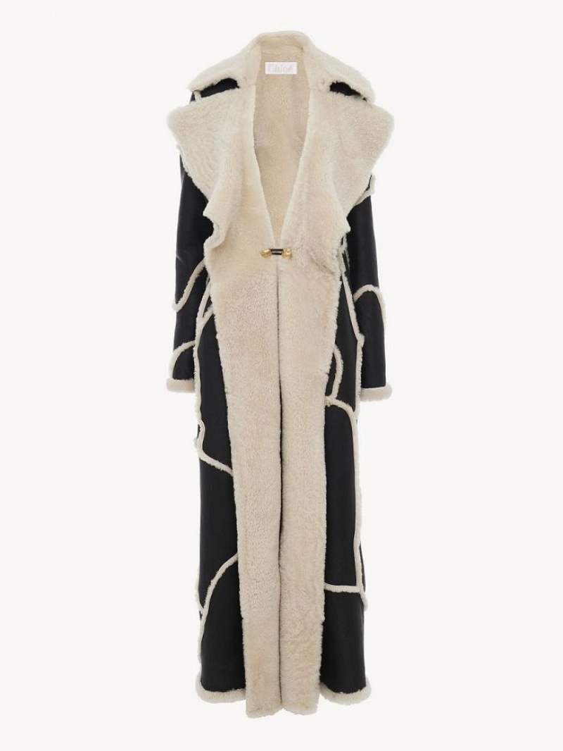 Abrigos Chloe Long Negros Blancos | CHE-SR13816
