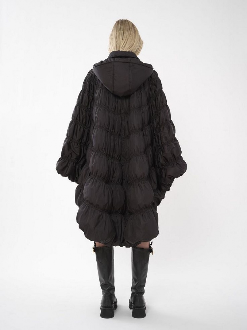 Abrigos Chloe Ruched Puffer Cape Negros | CHE-SR13815