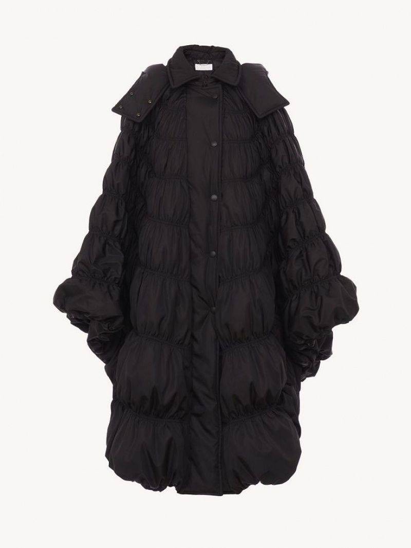 Abrigos Chloe Ruched Puffer Cape Negros | CHE-SR13815