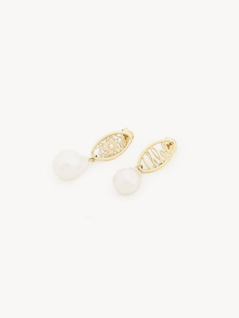 Aretes Chloe Darcey Encaje Drop Dorados Blancos | CHE-SR14438