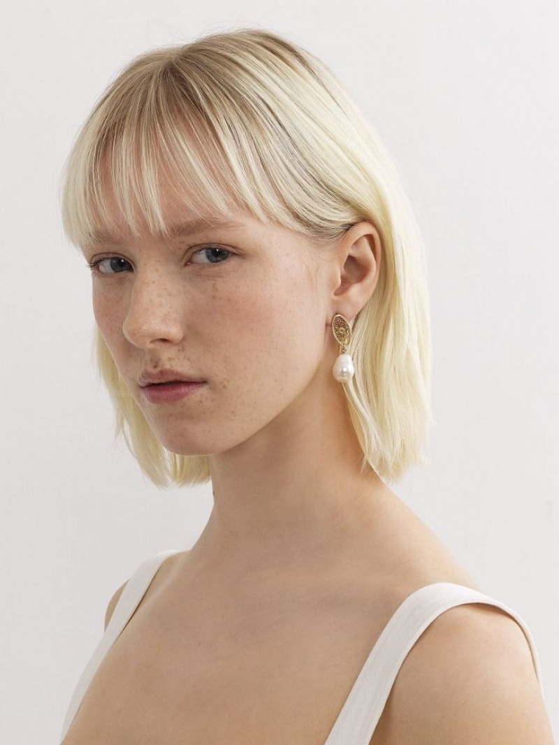 Aretes Chloe Darcey Encaje Drop Dorados Blancos | CHE-SR14438