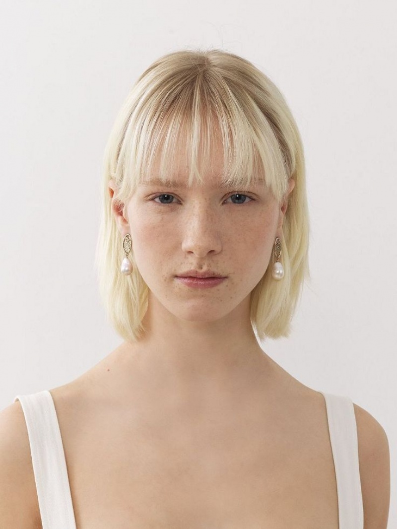 Aretes Chloe Darcey Encaje Drop Dorados Blancos | CHE-SR14438