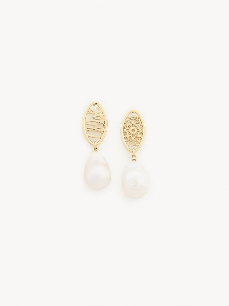 Aretes Chloe Darcey Encaje Drop Dorados Blancos | CHE-SR14438