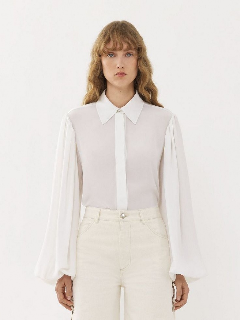 Blusa Chloe Gathered-sleeve Blancos | CHE-SR13915