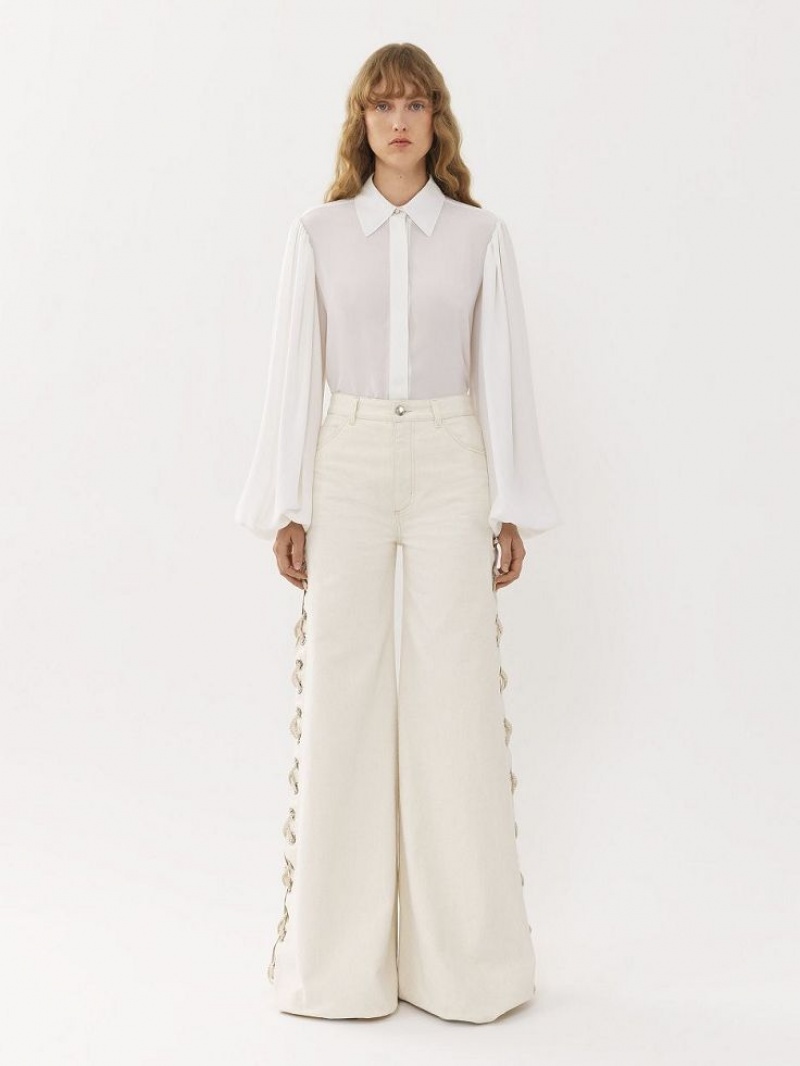 Blusa Chloe Gathered-sleeve Blancos | CHE-SR13915