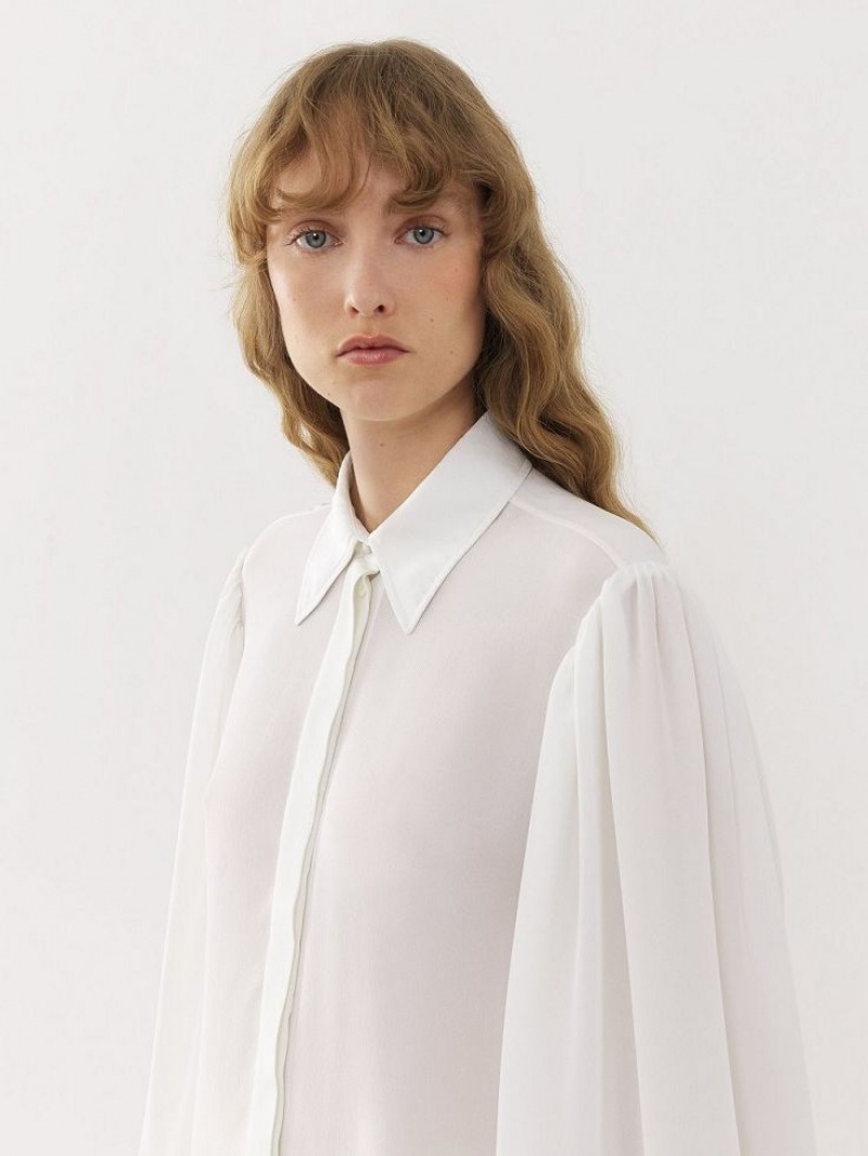 Blusa Chloe Gathered-sleeve Blancos | CHE-SR13915