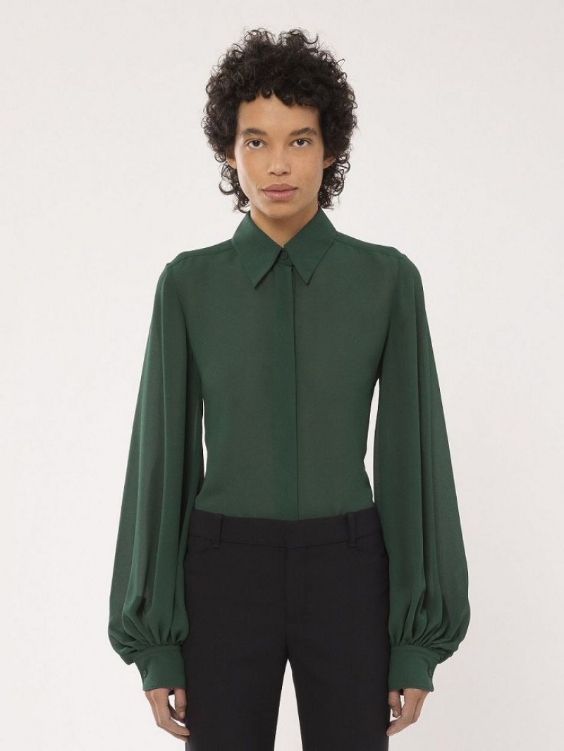 Blusa Chloe Gathered-sleeve Verdes Oscuro | CHE-SR13913