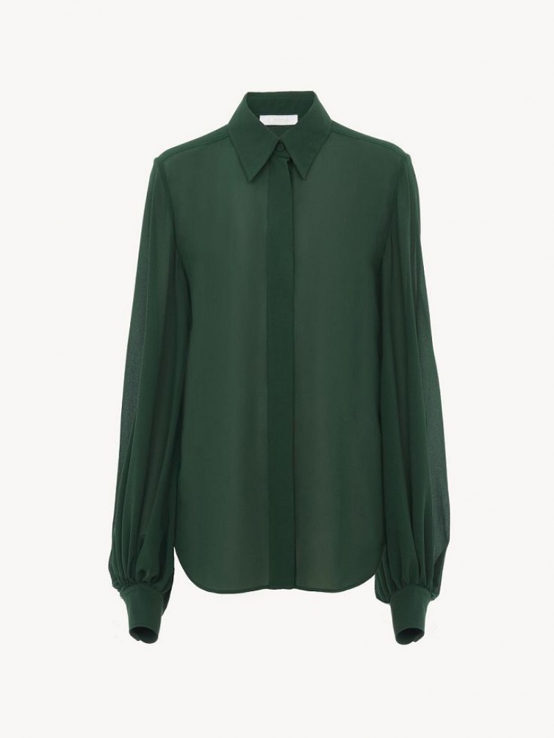 Blusa Chloe Gathered-sleeve Verdes Oscuro | CHE-SR13913