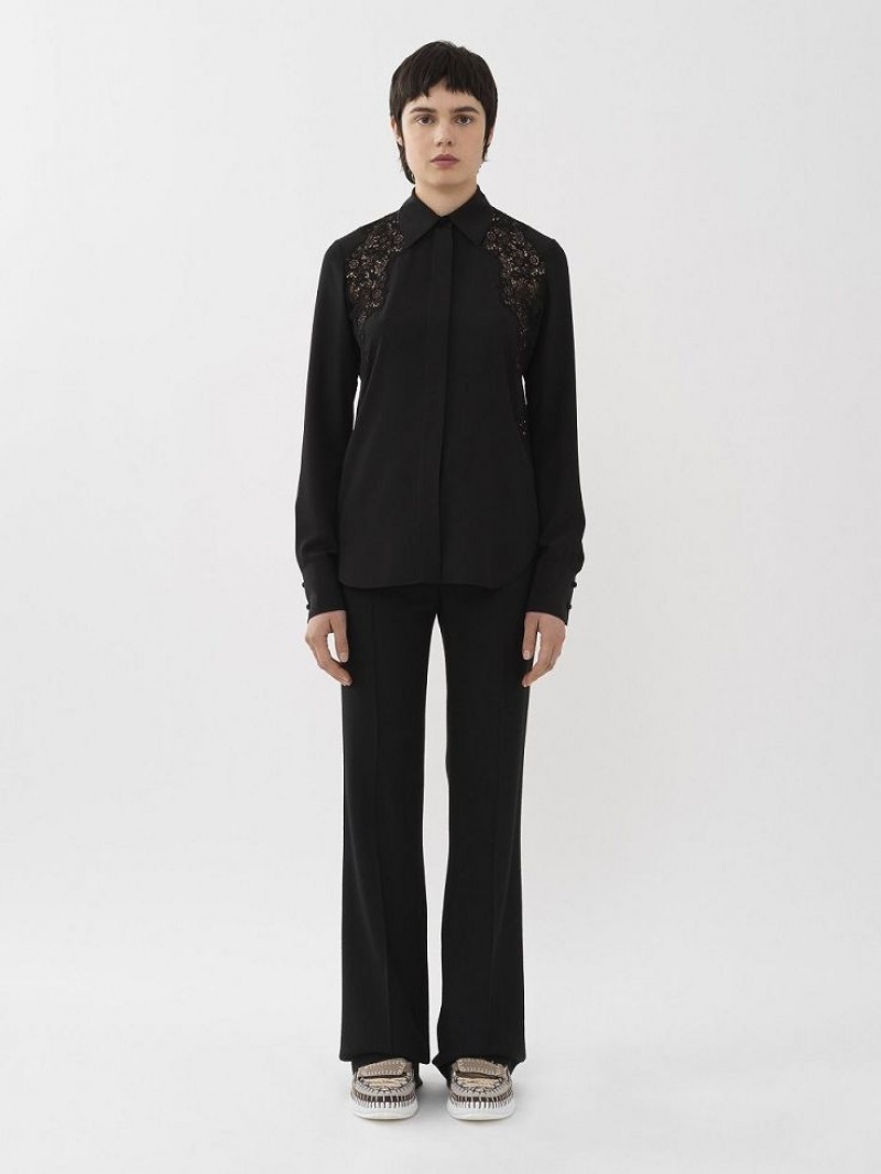 Blusa Chloe Guipure-detail Negros | CHE-SR13878