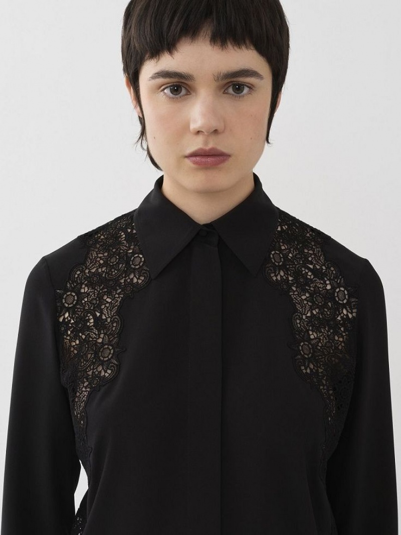 Blusa Chloe Guipure-detail Negros | CHE-SR13878