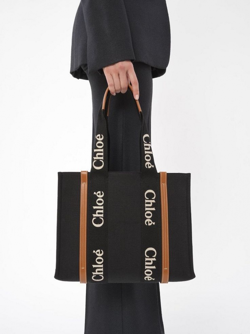 Bolsa De Hombro Chloe Medium Woody Negros Beige | CHE-SR13458