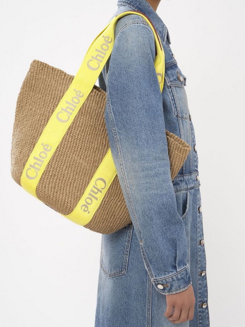 Bolso Tote Chloe Large Woody Basket Amarillos Beige | CHE-SR13330