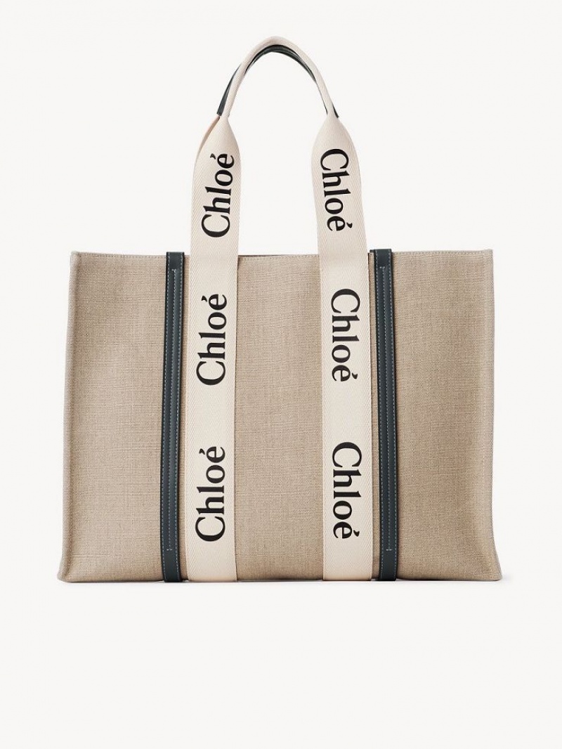 Bolso Tote Chloe Large Woody Blancos Azules | CHE-SR13296