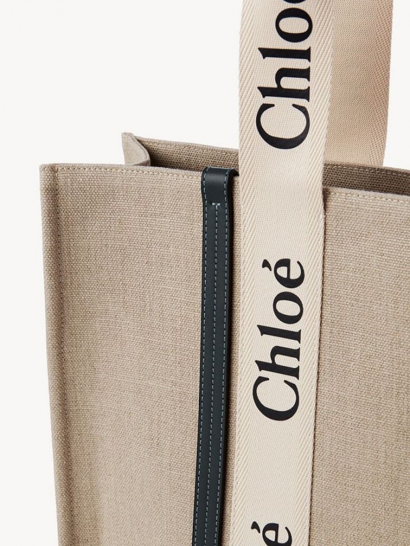Bolso Tote Chloe Large Woody Blancos Azules | CHE-SR13296