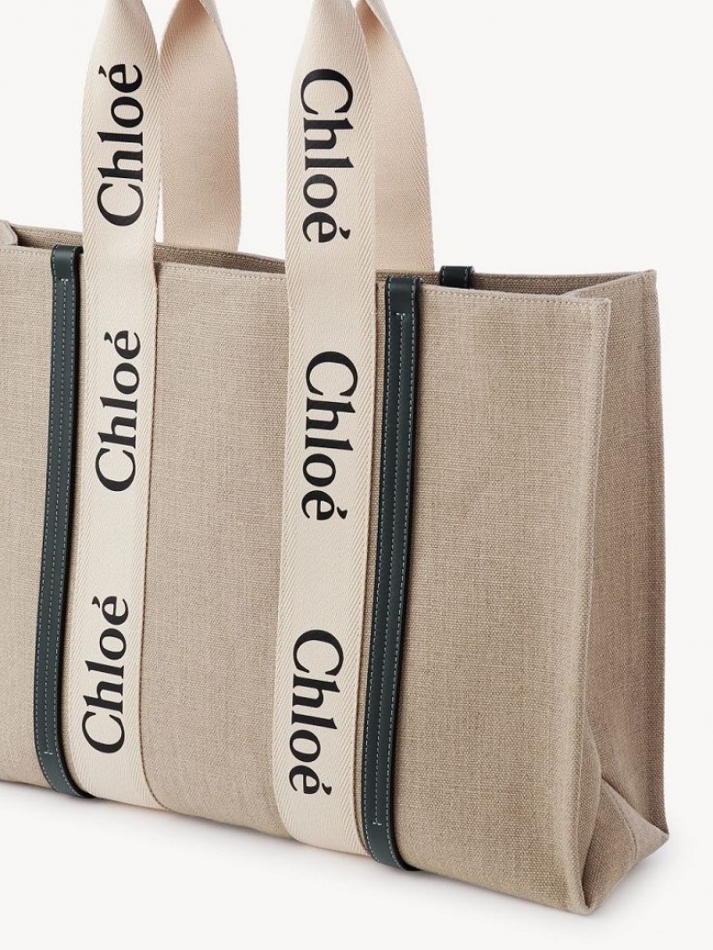 Bolso Tote Chloe Large Woody Blancos Azules | CHE-SR13296