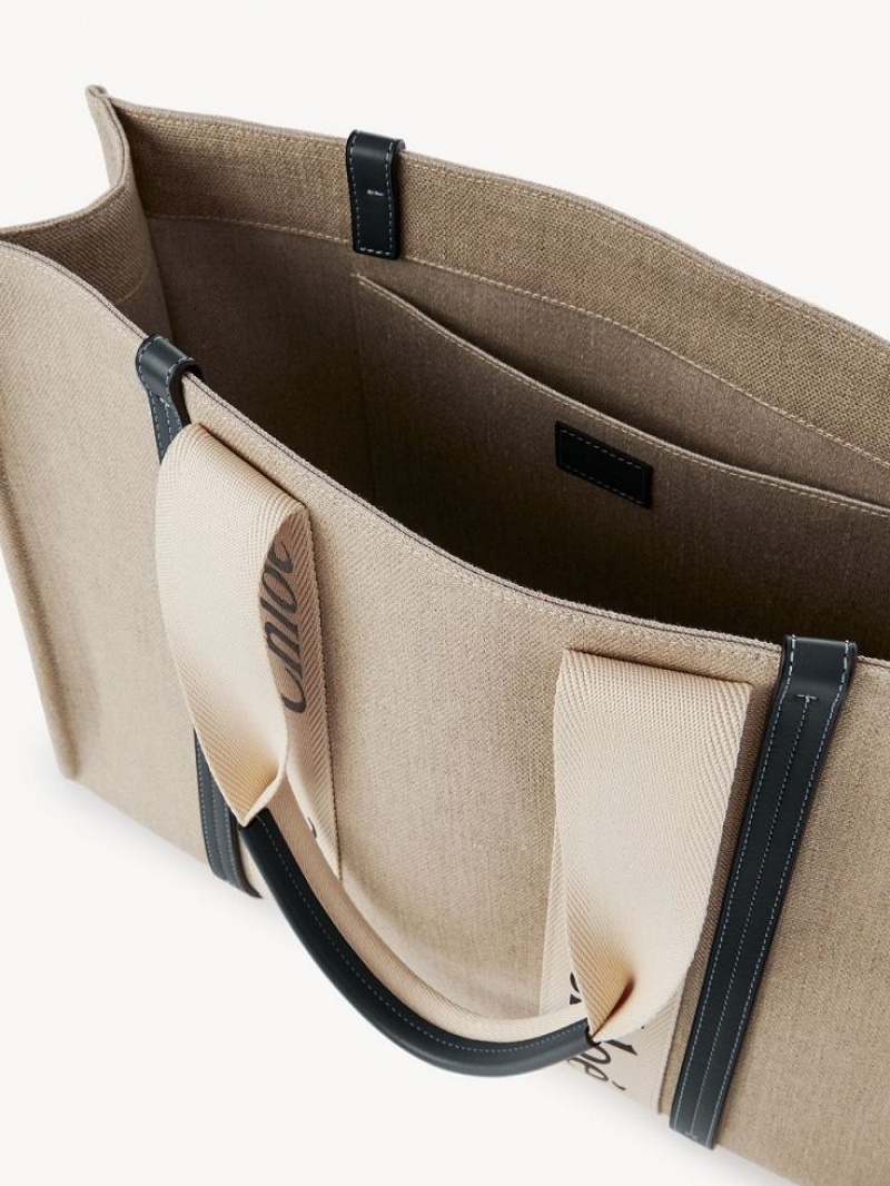 Bolso Tote Chloe Large Woody Blancos Azules | CHE-SR13296