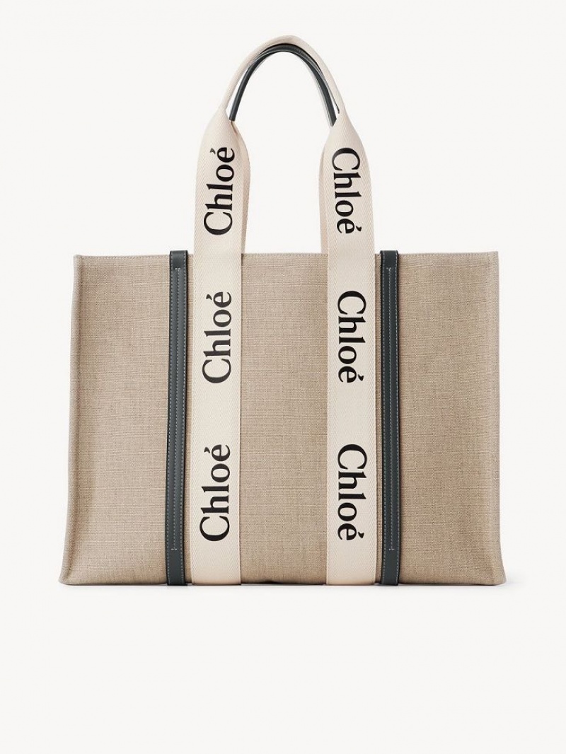 Bolso Tote Chloe Large Woody Blancos Azules | CHE-SR13296