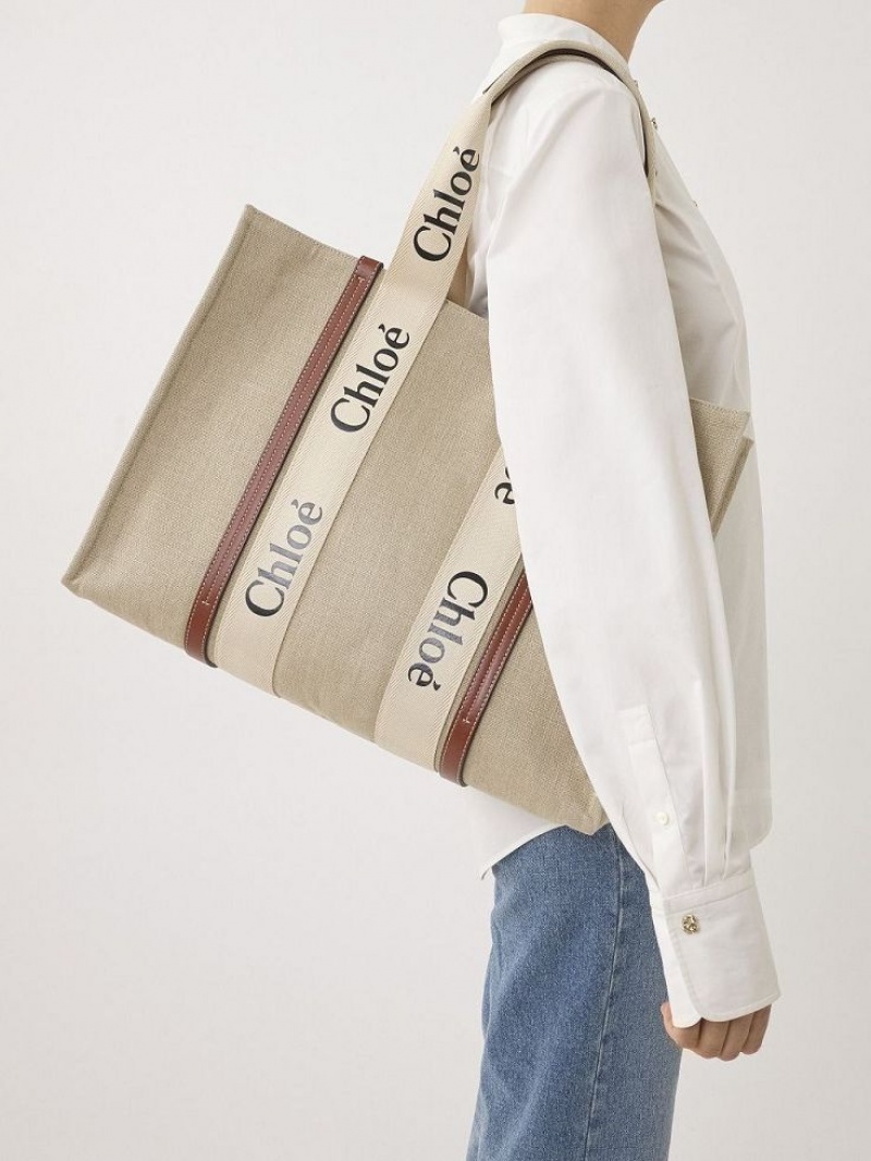 Bolso Tote Chloe Large Woody Blancos Marrom | CHE-SR13321