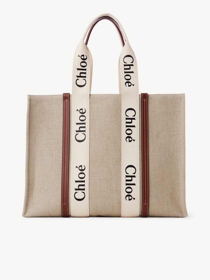 Bolso Tote Chloe Large Woody Blancos Marrom | CHE-SR13321