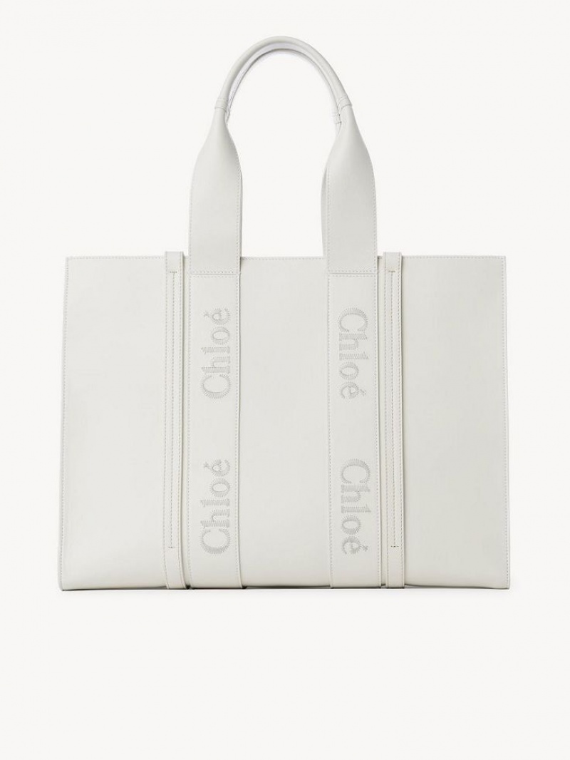 Bolso Tote Chloe Large Woody Blancos | CHE-SR13325