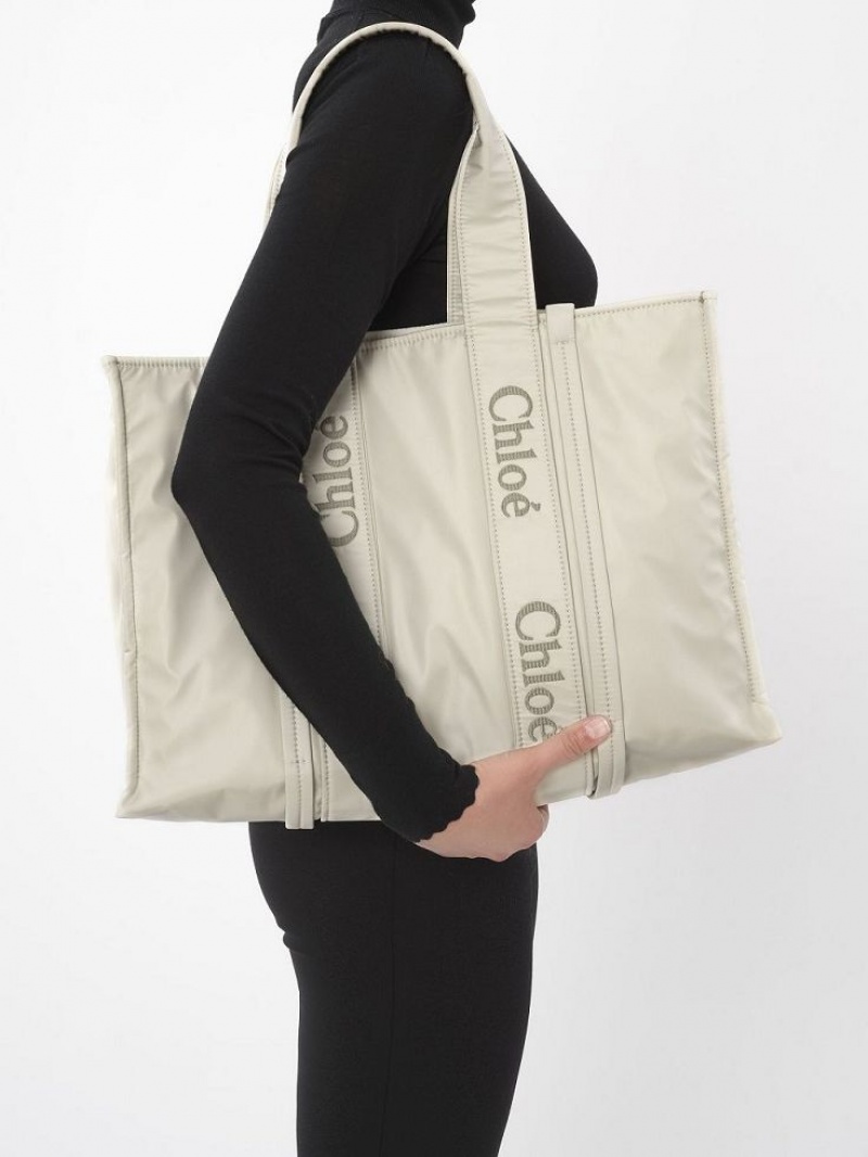 Bolso Tote Chloe Large Woody Blancos | CHE-SR13364