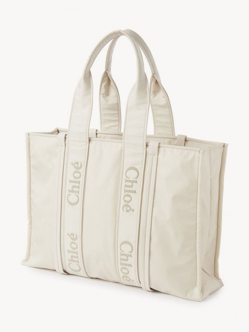 Bolso Tote Chloe Large Woody Blancos | CHE-SR13364