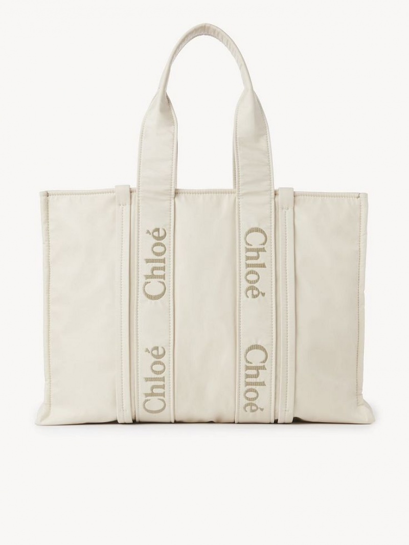 Bolso Tote Chloe Large Woody Blancos | CHE-SR13364