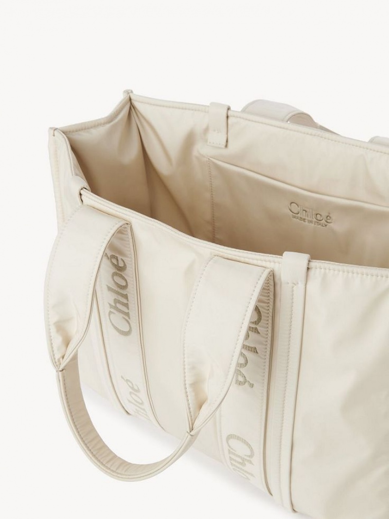 Bolso Tote Chloe Large Woody Blancos | CHE-SR13364