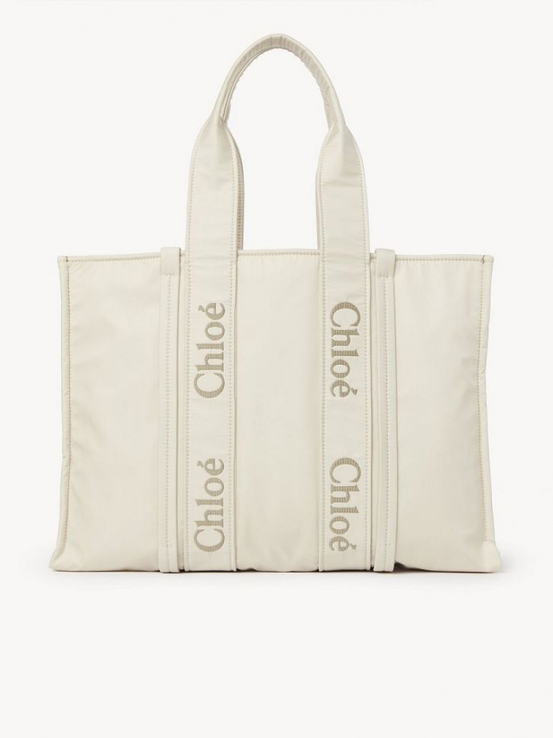 Bolso Tote Chloe Large Woody Blancos | CHE-SR13364
