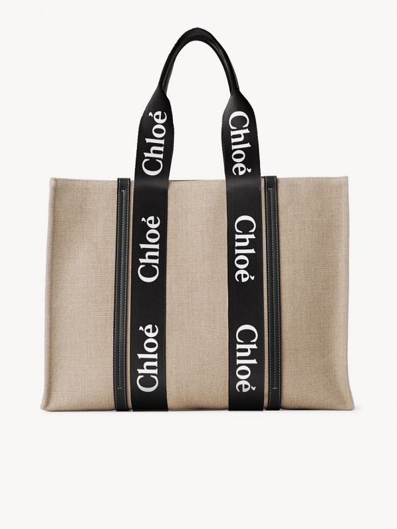 Bolso Tote Chloe Large Woody Negros Azules | CHE-SR13304